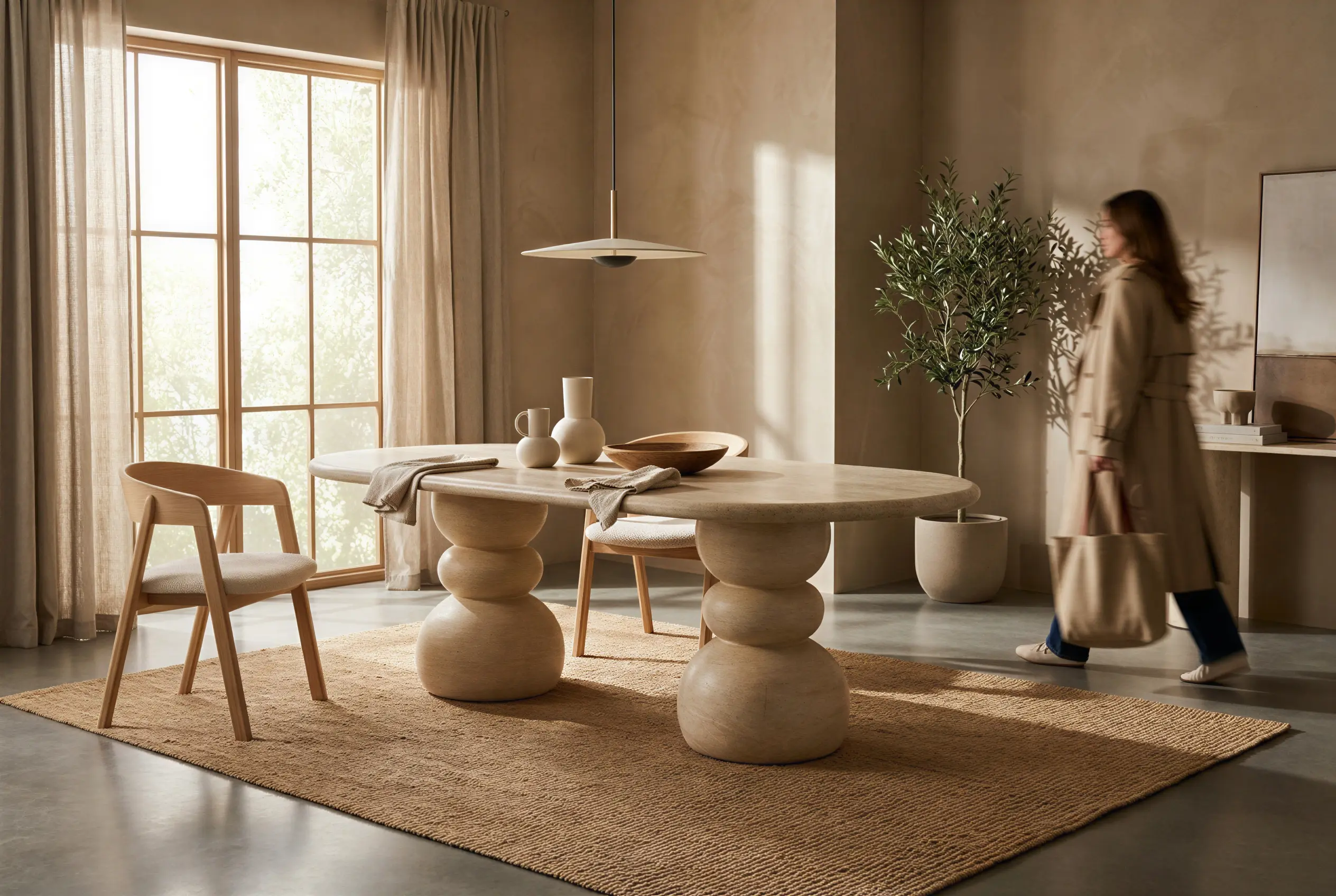 Silfi oval dining table in a warm modern home setting