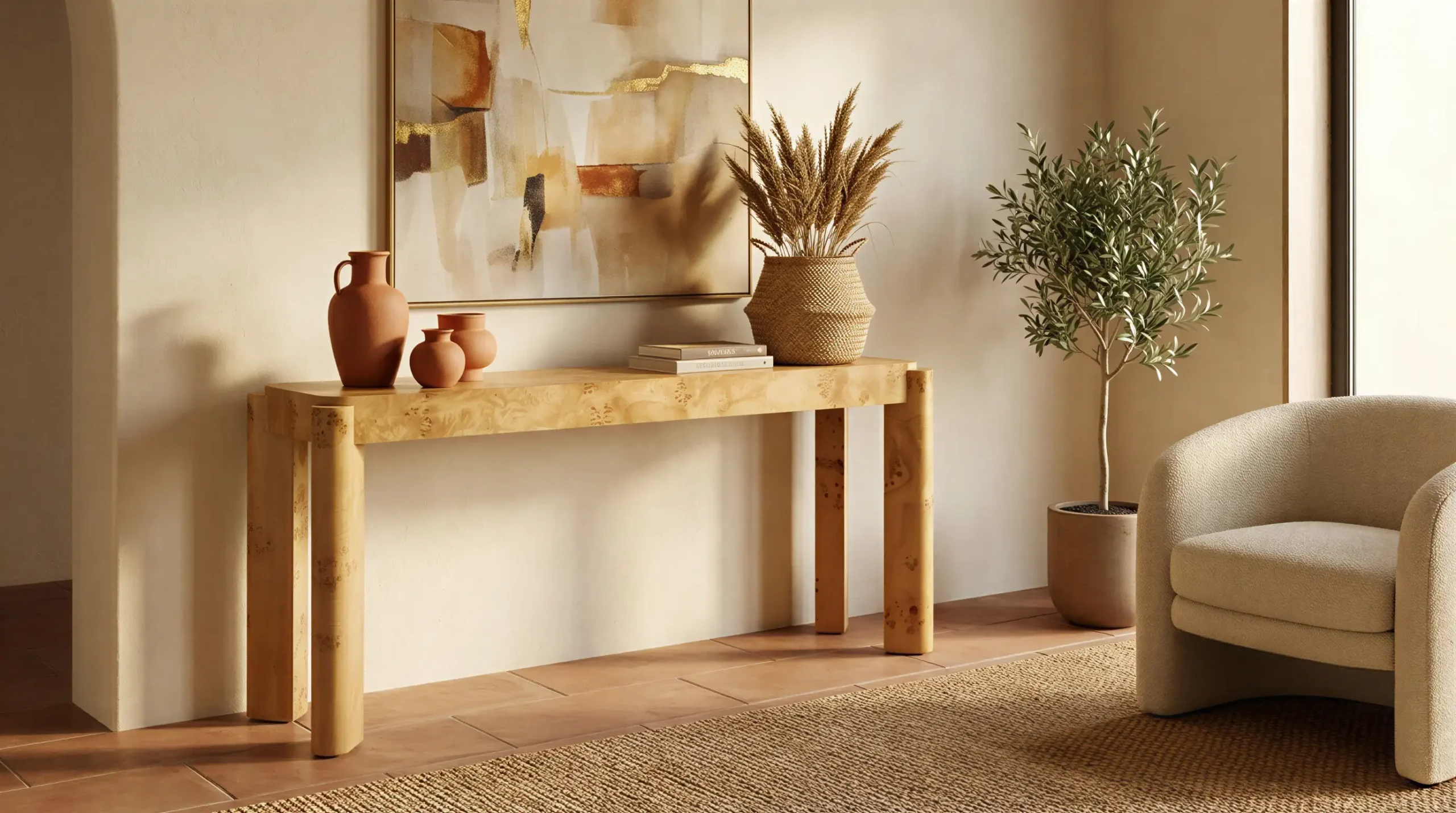 Cyrus Extra Wide Console Table in warm contemporary room