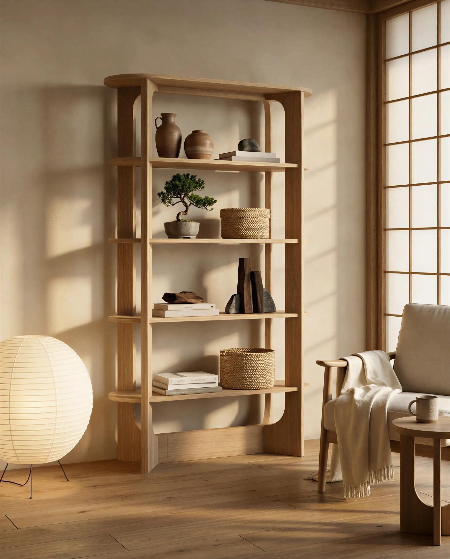 Zenit bookcase in a japandi interior
