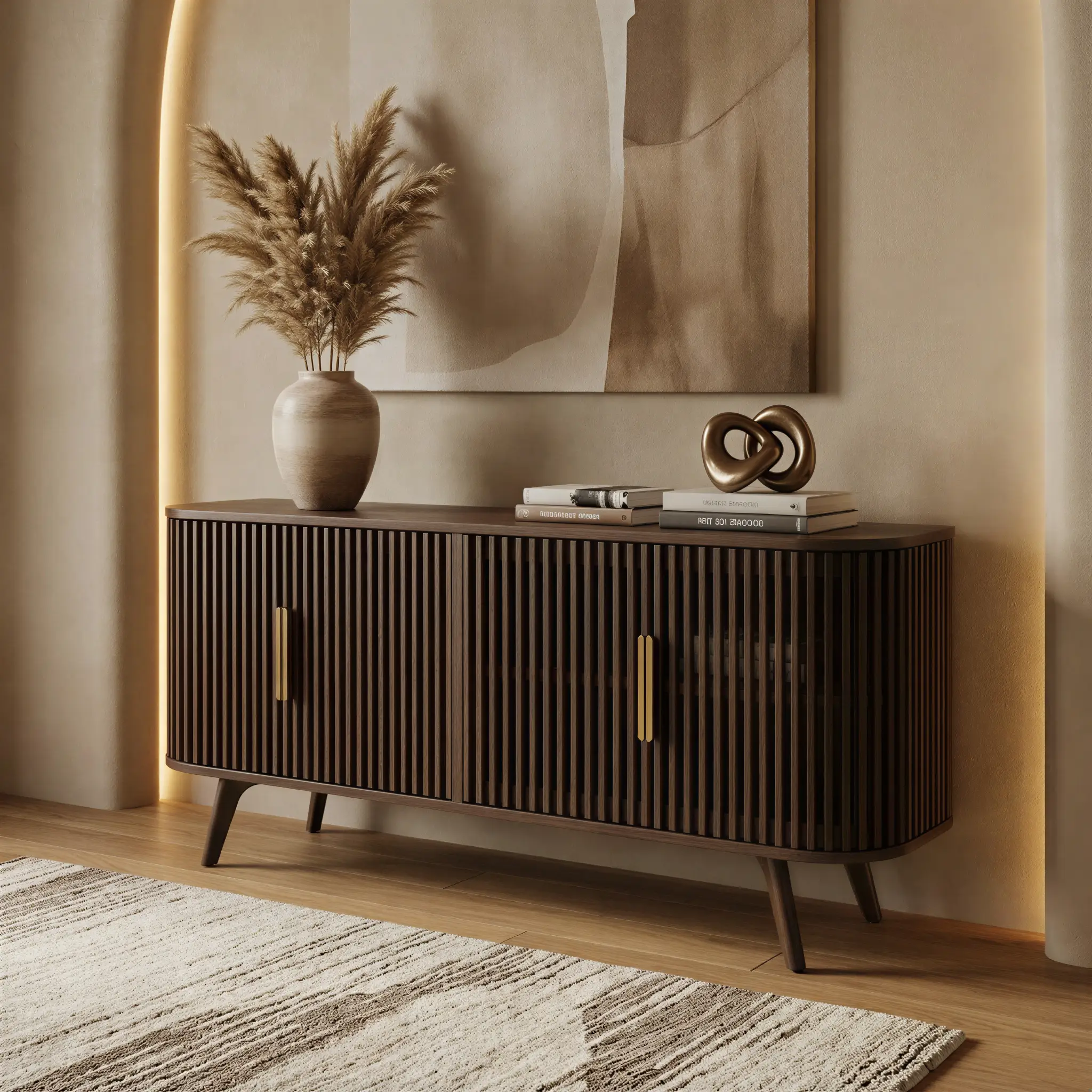 Sierra Dark oak slatted sideboard in a warm modern home