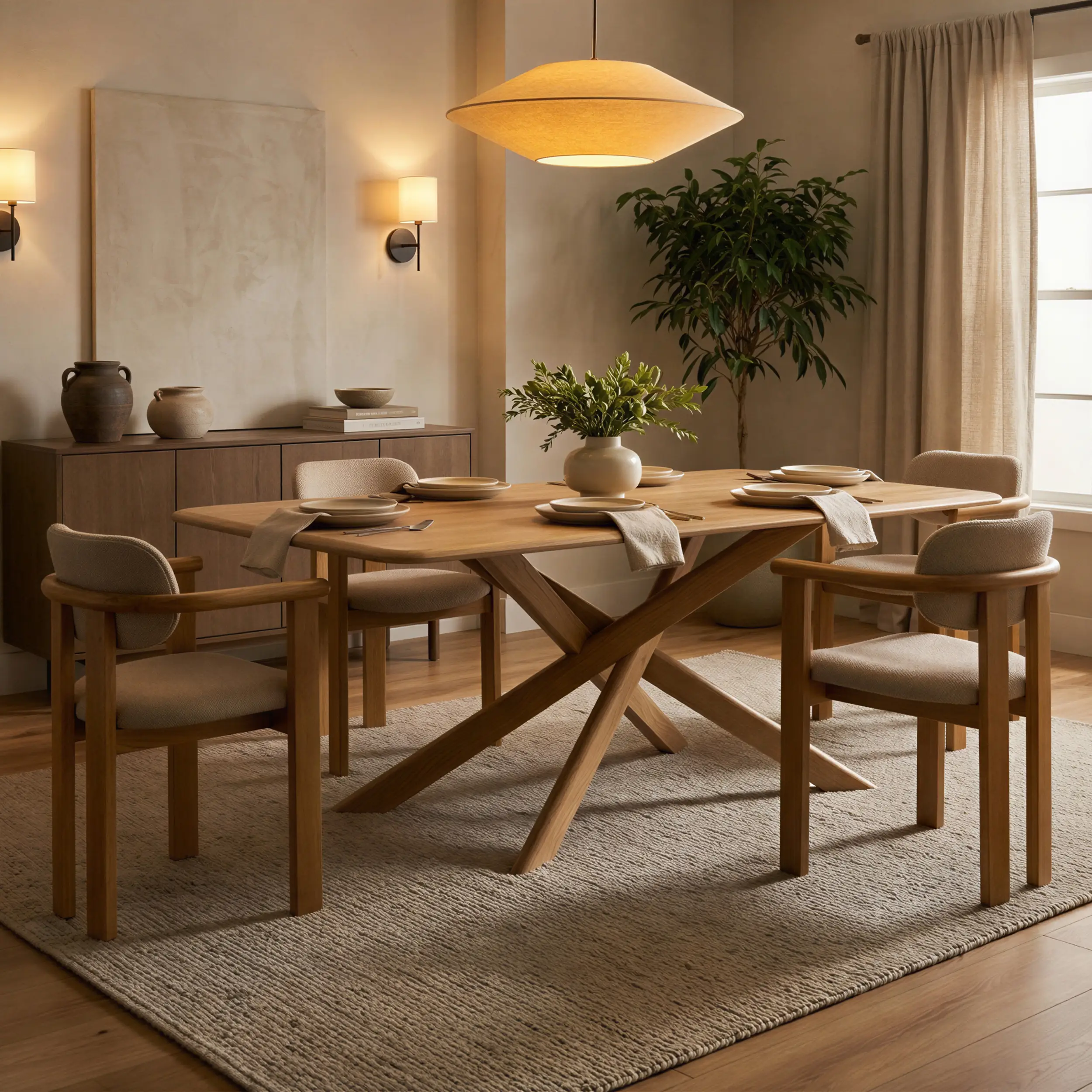 Cruz oak dining table in a warm modern home setting