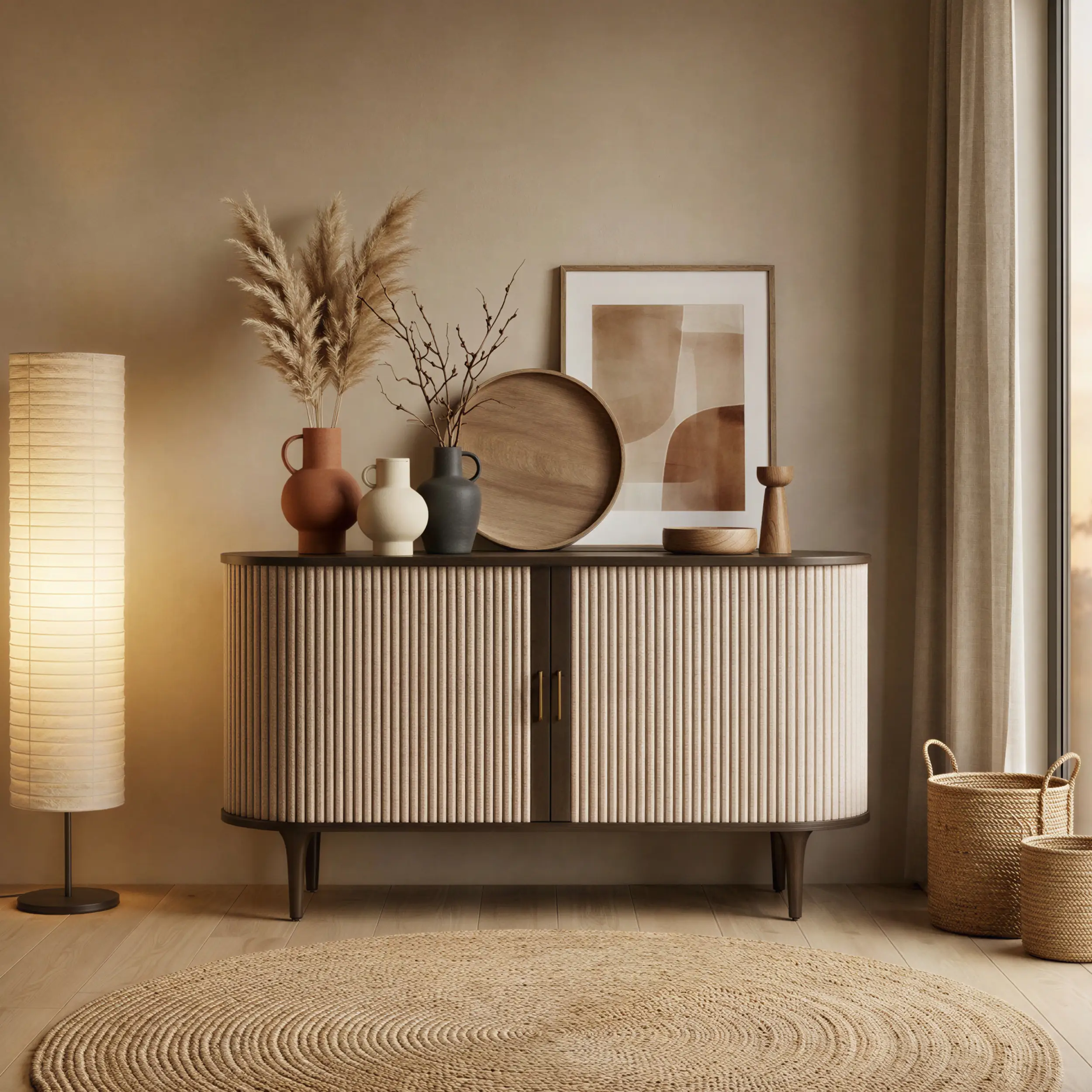 Velo Dark Oak Sideboard in a modern Japandi home.